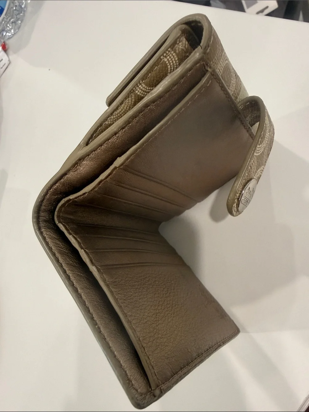 Coach Tan Circle-Print Bifold Wallet with Gloss Stripe